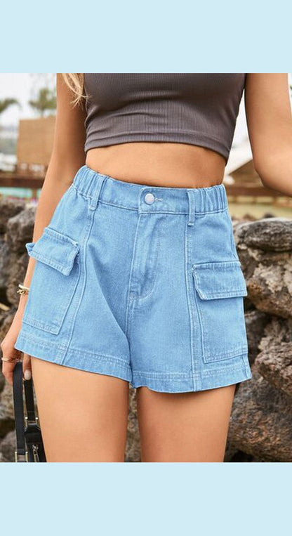 High Waist Denim Shorts with Pockets