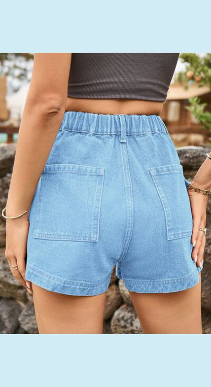 High Waist Denim Shorts with Pockets