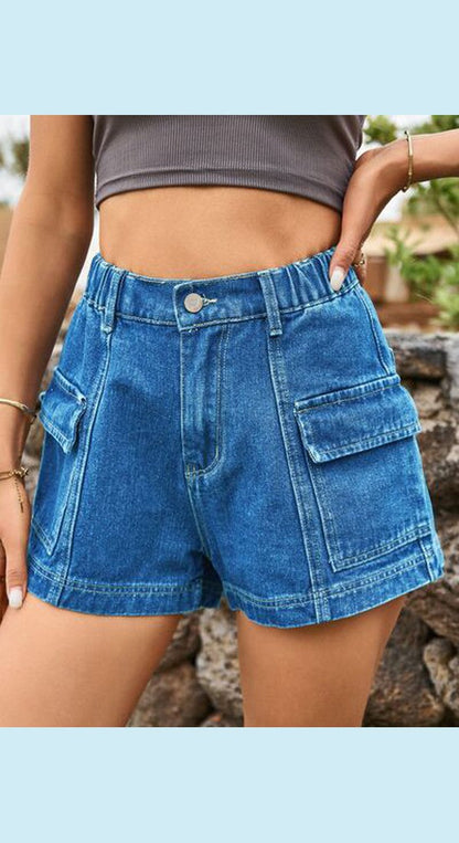 High Waist Denim Shorts with Pockets