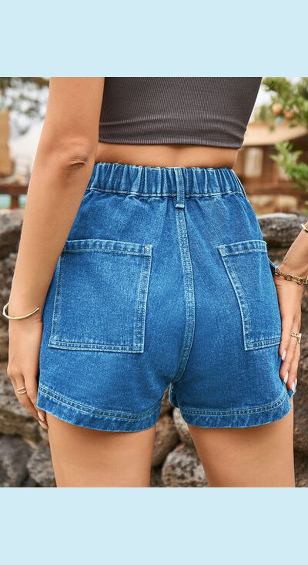 High Waist Denim Shorts with Pockets