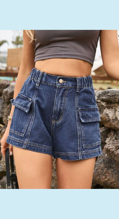 High Waist Denim Shorts with Pockets