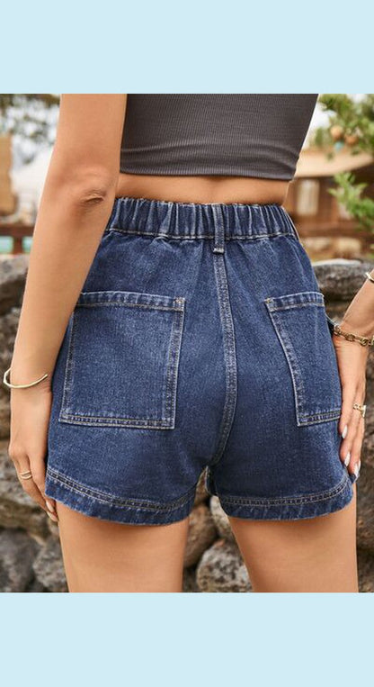 High Waist Denim Shorts with Pockets