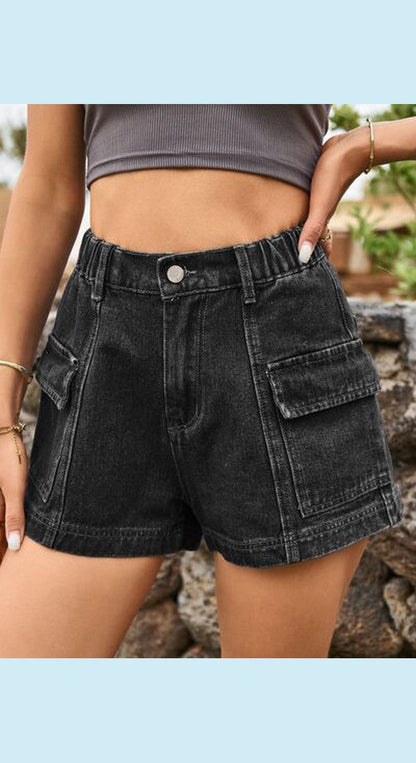 High Waist Denim Shorts with Pockets