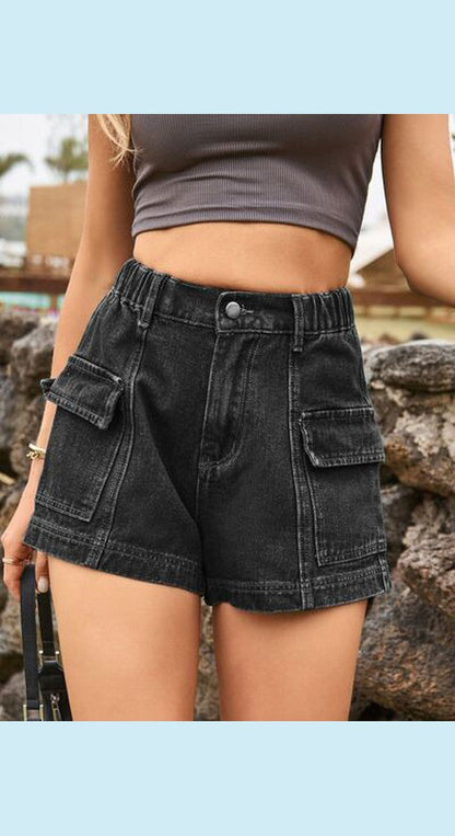 High Waist Denim Shorts with Pockets