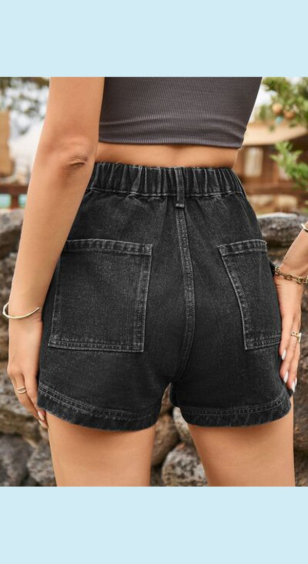 High Waist Denim Shorts with Pockets