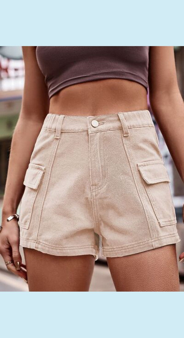 High Waist Denim Shorts with Pockets