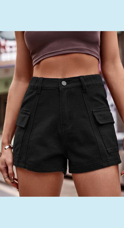 High Waist Denim Shorts with Pockets