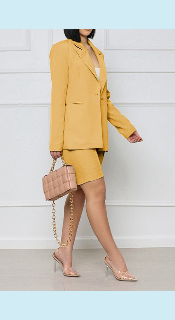 Long Sleeve Blazer and Shorts Set