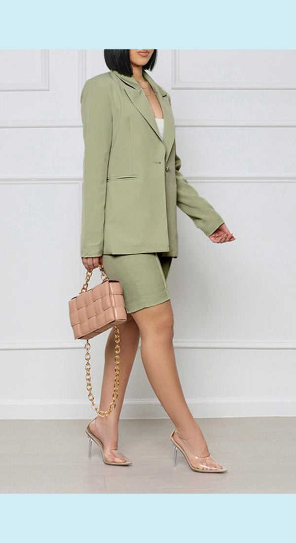 Long Sleeve Blazer and Shorts Set