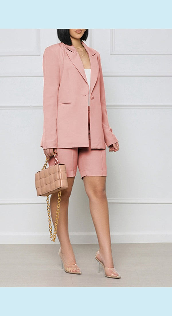 Long Sleeve Blazer and Shorts Set