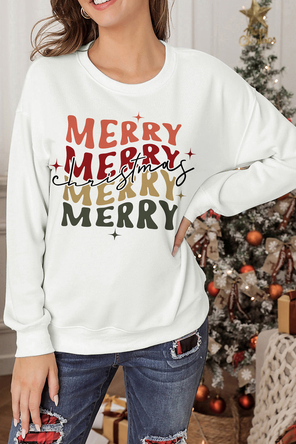 MERRY CHRISTMAS Letter Graphic Sweatshirt