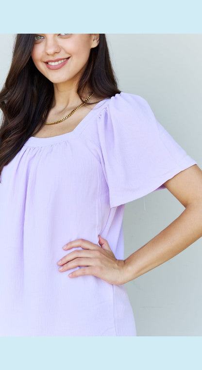 Ninexis Keep Me Close Square Neck Short Sleeve Blouse in Lavender