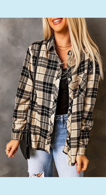 Plaid Button Front Shirt with Breast Pocket