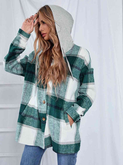 Plaid Hooded Jacket with Pockets