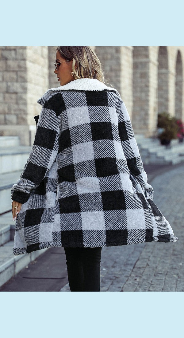 Plaid Lapel Collar Brushed Coat