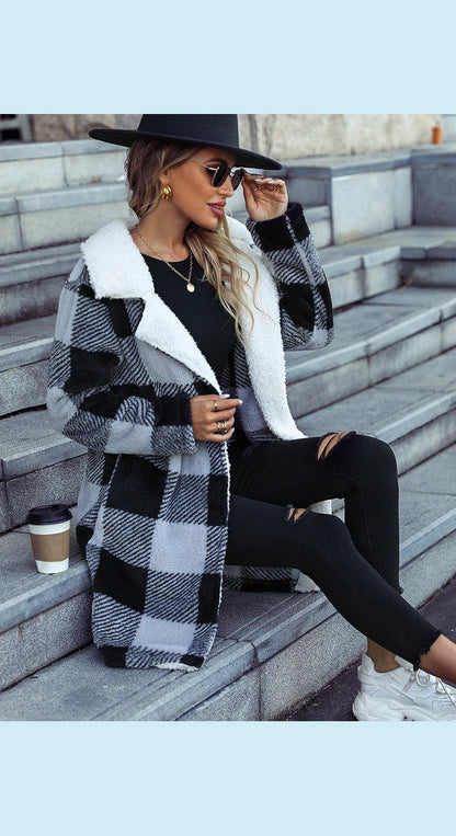 Plaid Lapel Collar Brushed Coat