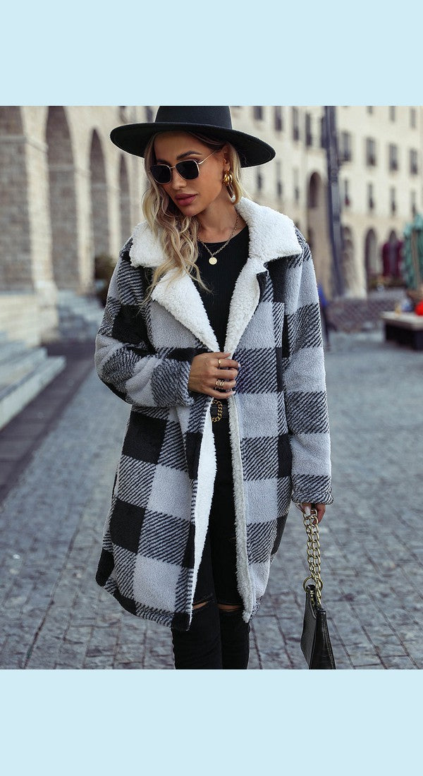 Plaid Lapel Collar Brushed Coat