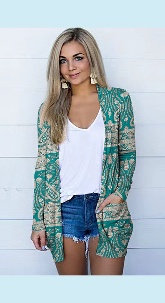 Printed Long Sleeve Cardigan