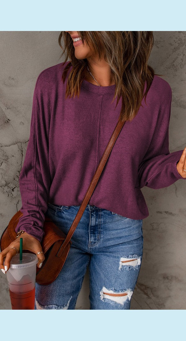 Seam Detail Round Neck Long Sleeve Top