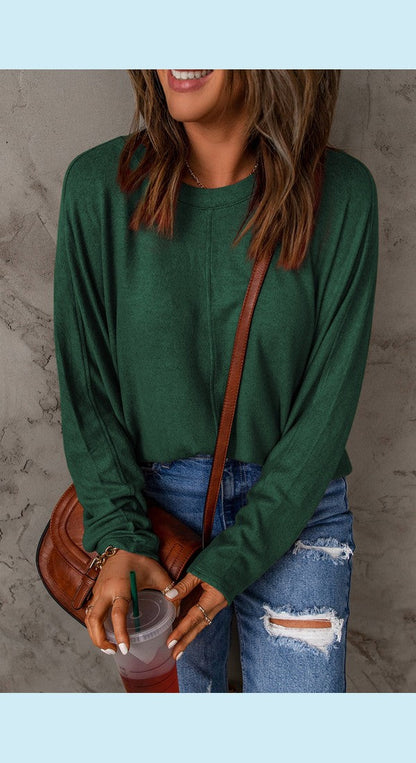 Seam Detail Round Neck Long Sleeve Top