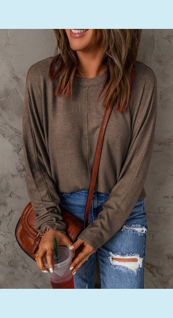 Seam Detail Round Neck Long Sleeve Top