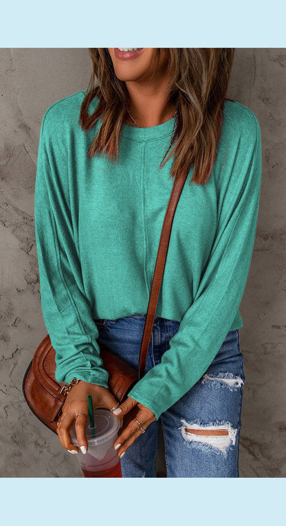 Seam Detail Round Neck Long Sleeve Top