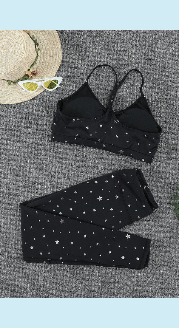 Star Print Sports Bra and Leggings Set