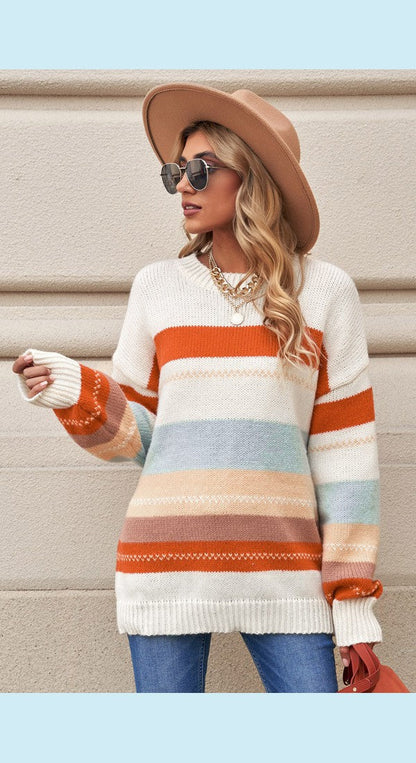 Striped Dropped Shoulder Crewneck Sweater