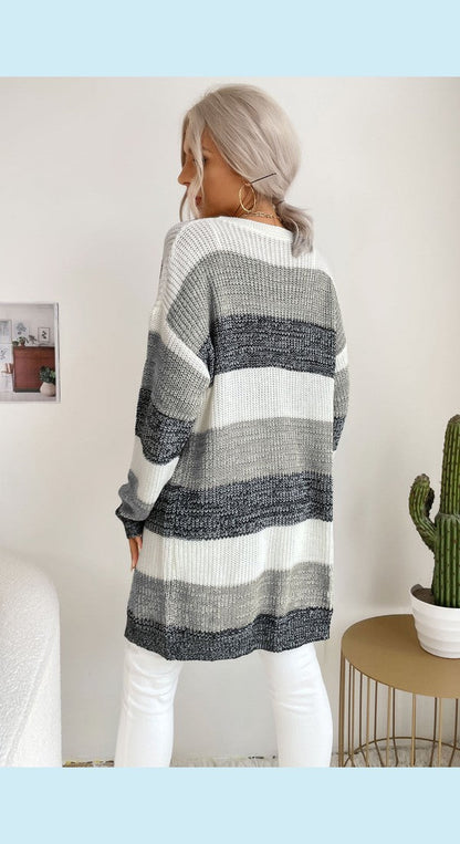 Striped Long Sleeve Duster Cardigan