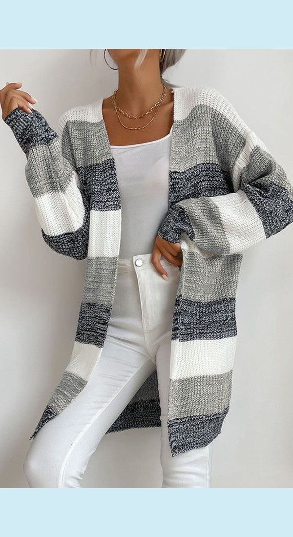 Striped Long Sleeve Duster Cardigan