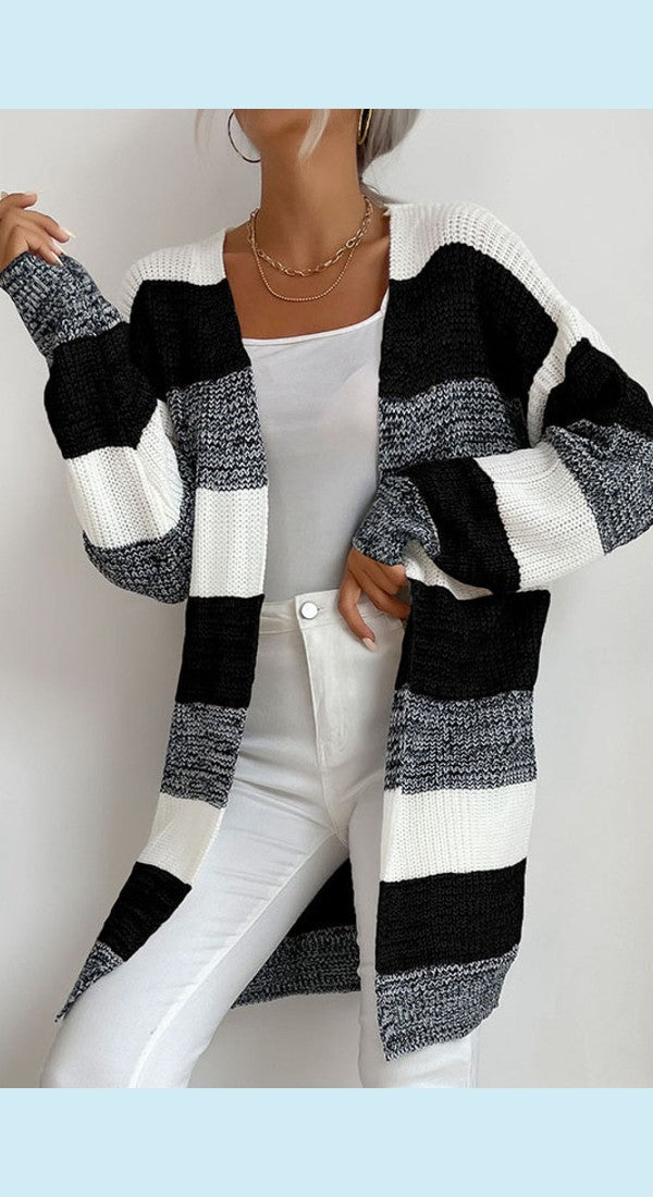 Striped Long Sleeve Duster Cardigan