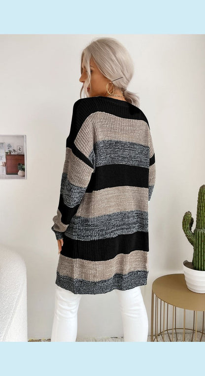 Striped Long Sleeve Duster Cardigan