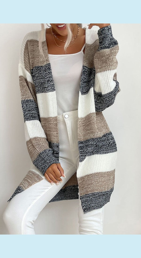 Striped Long Sleeve Duster Cardigan