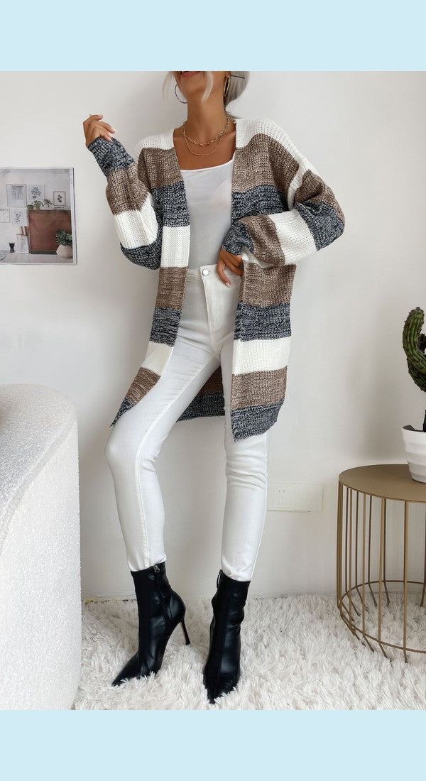 Striped Long Sleeve Duster Cardigan