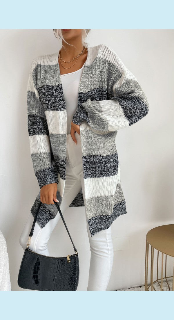 Striped Long Sleeve Duster Cardigan