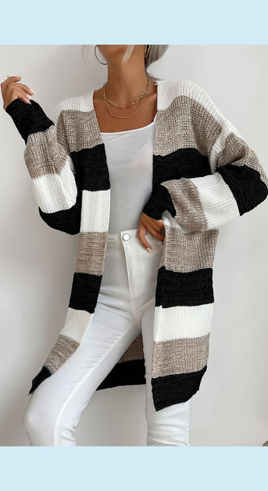 Striped Long Sleeve Duster Cardigan