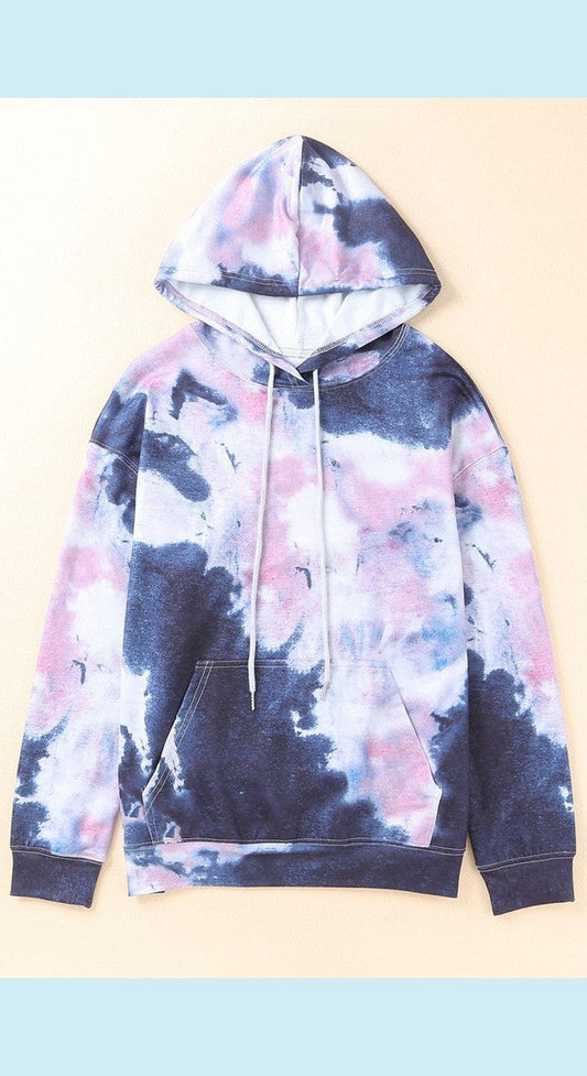 Tie-Dye Drawstring Detail Hoodie with Kangaroo Pocket