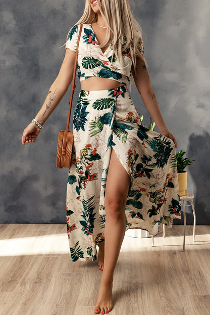 Tropical Print Crop Top and Maxi Skirt Set