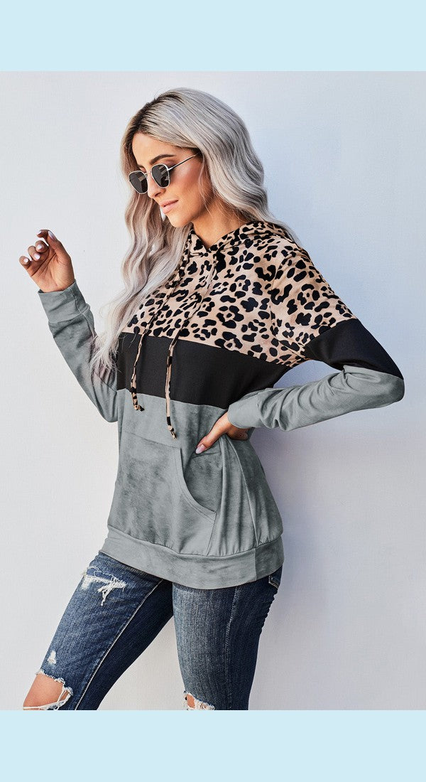 Womens Casual long sleeve Color Block Hoodie