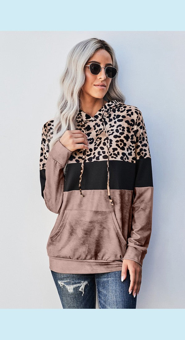 Womens Casual long sleeve Color Block Hoodie