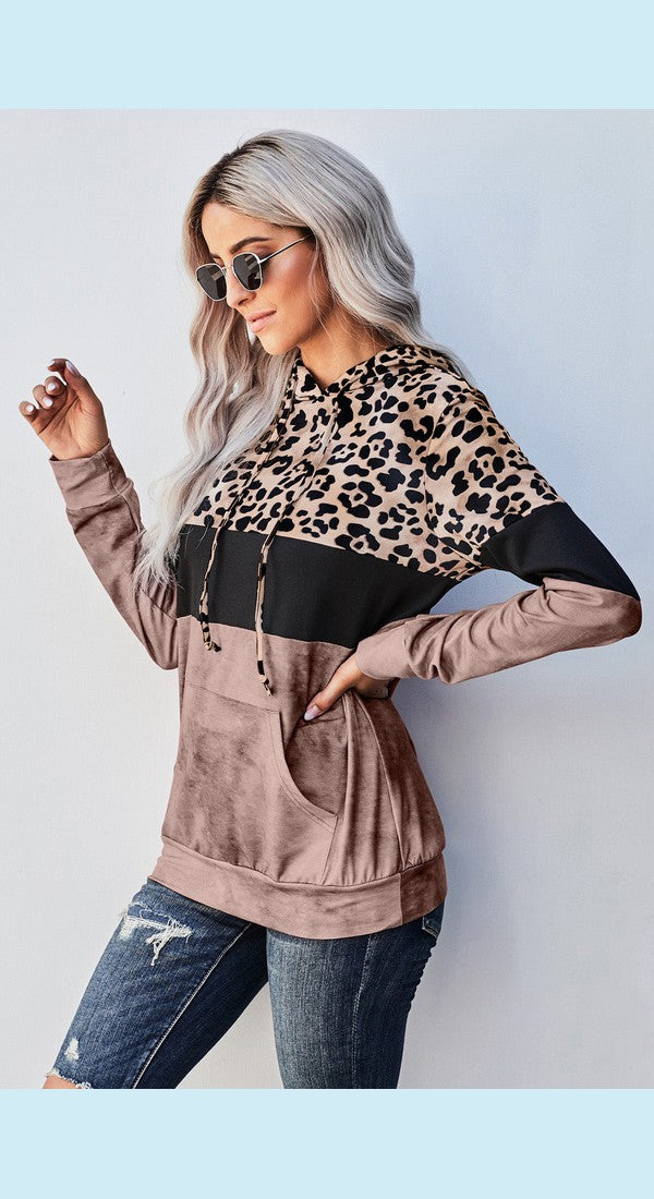 Womens Casual long sleeve Color Block Hoodie