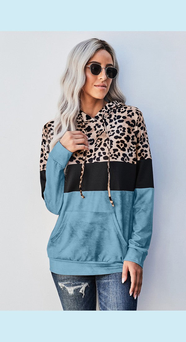 Womens Casual long sleeve Color Block Hoodie