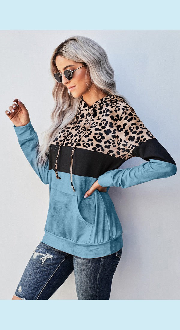 Womens Casual long sleeve Color Block Hoodie