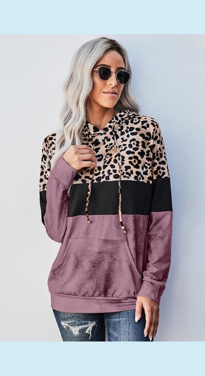 Womens Casual long sleeve Color Block Hoodie