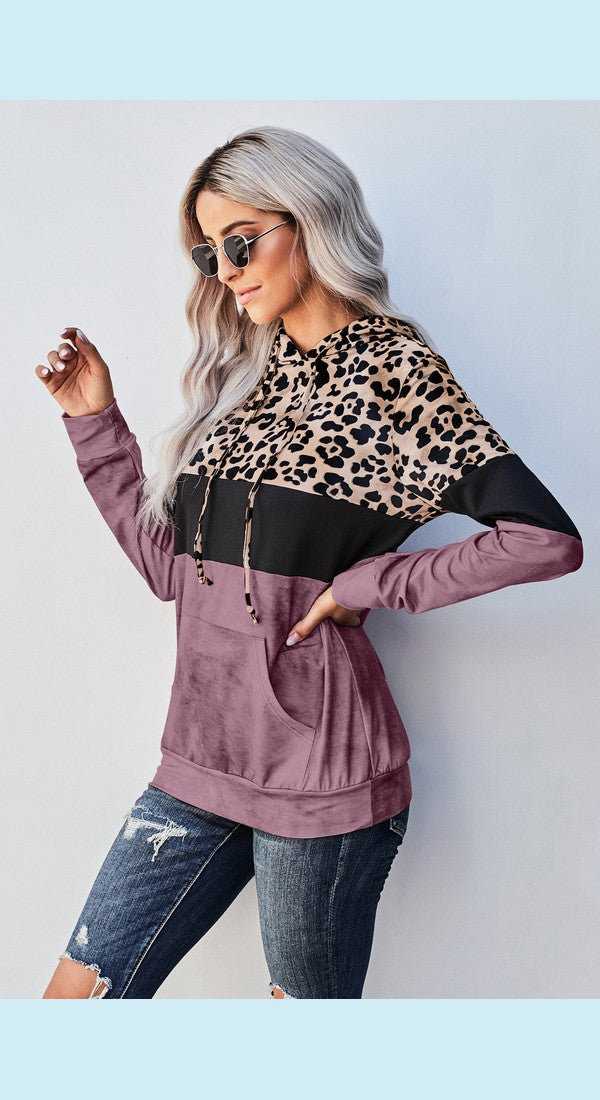 Womens Casual long sleeve Color Block Hoodie