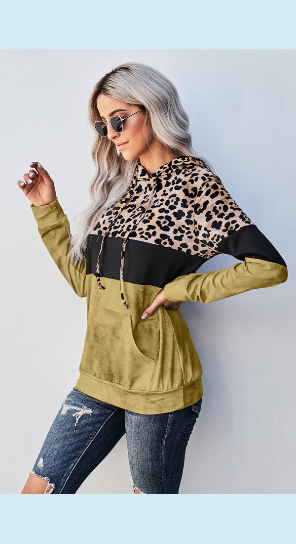 Womens Casual long sleeve Color Block Hoodie