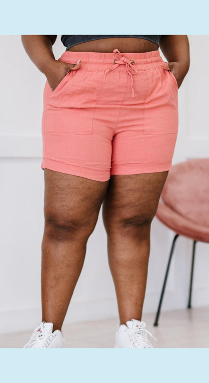Womens Linen Love Full Size Cuffed Shorts in Ash Rose
