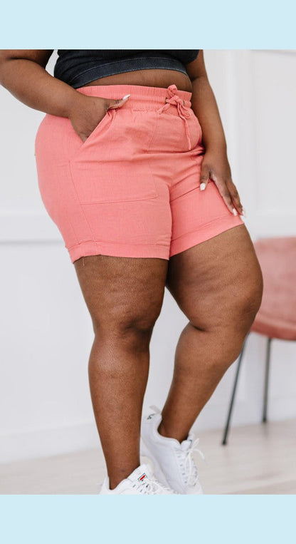 Womens Linen Love Full Size Cuffed Shorts in Ash Rose