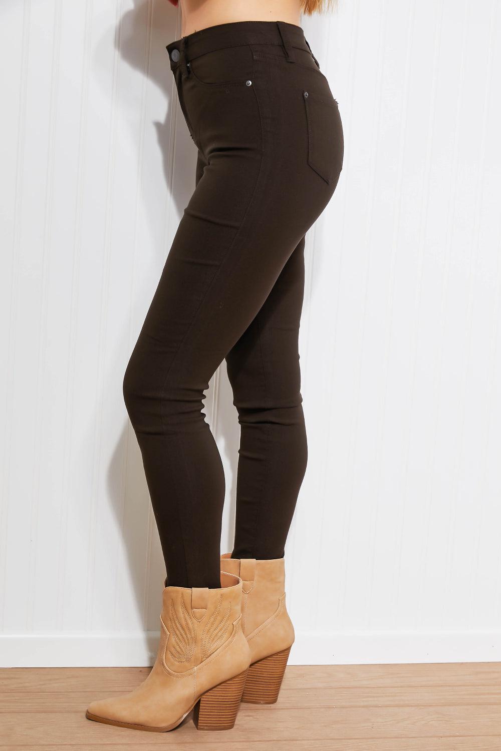 YMI Kate Hyper-Stretch Full Size Mid-Rise Skinny Jeans in Clove