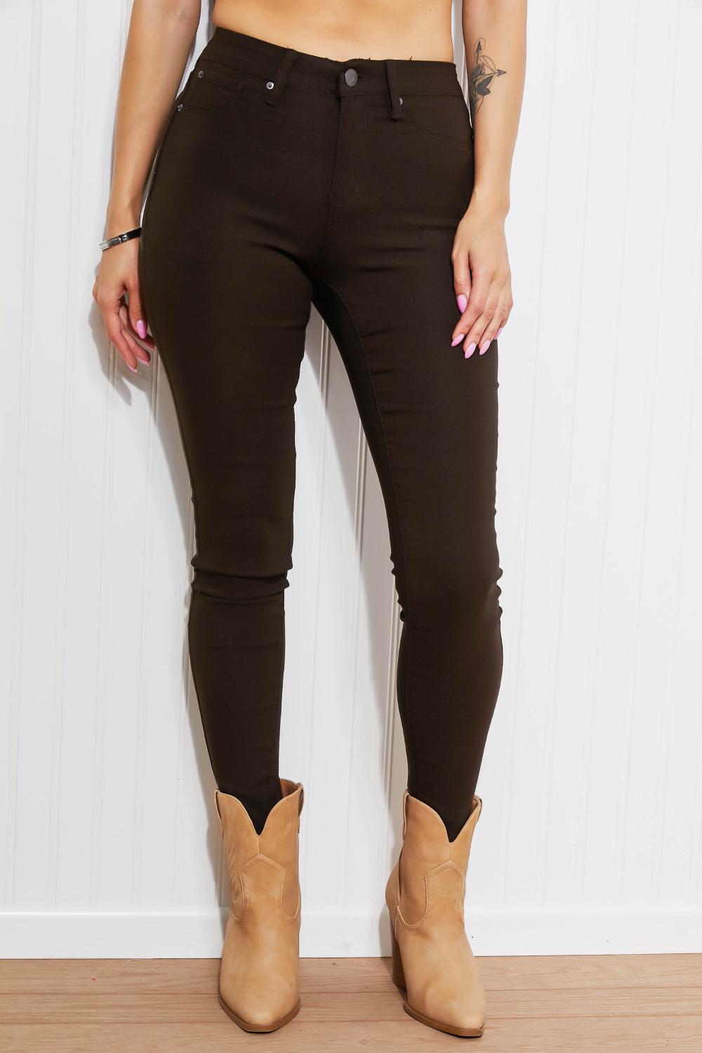 YMI Kate Hyper-Stretch Full Size Mid-Rise Skinny Jeans in Clove